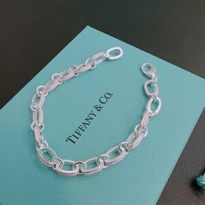 Tiffany & Co. Silver Chain Bracelet with Pink Enamel